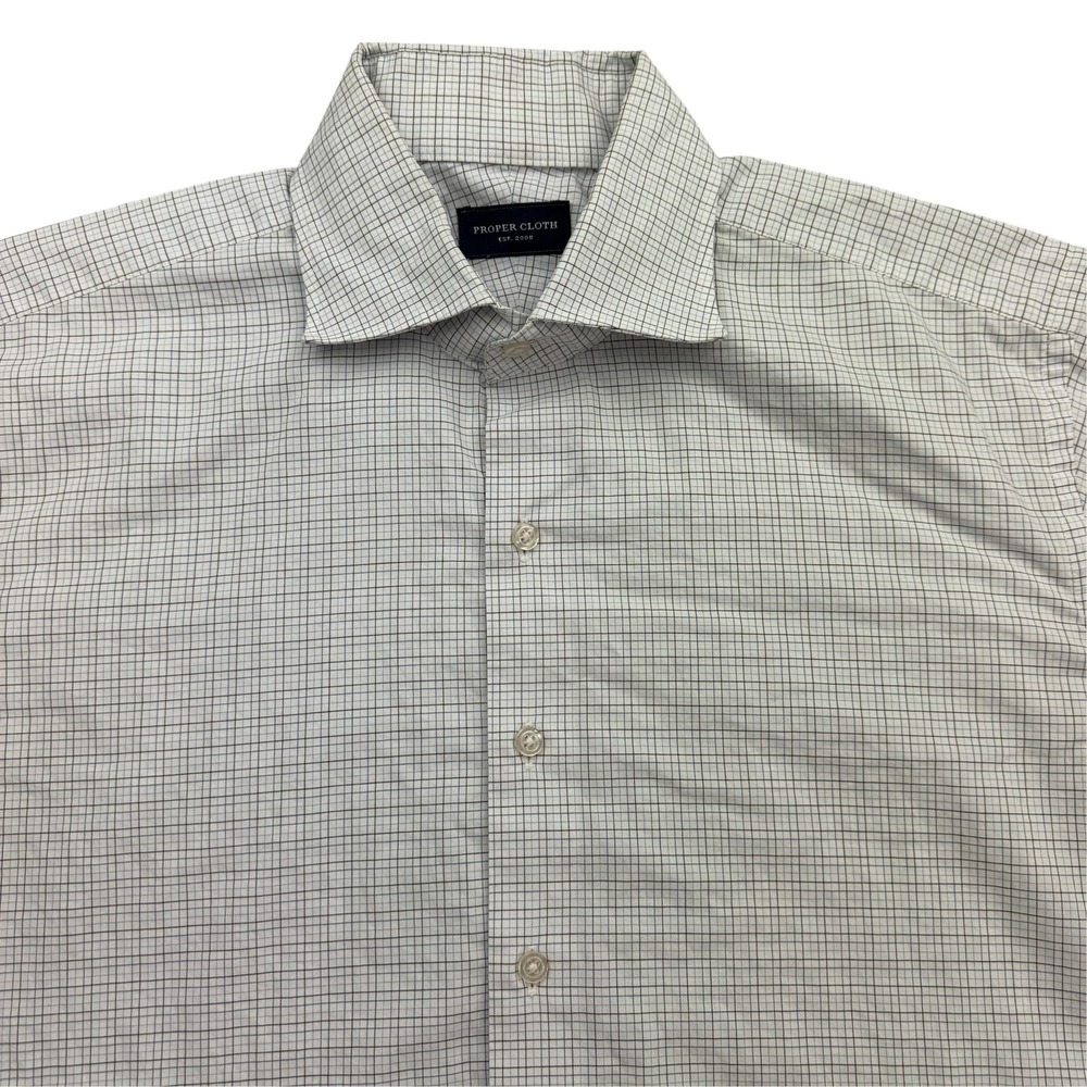 Proper Cloth Shirt Mens L White Long Sleeve Button Up Check Cotton 16 - 33